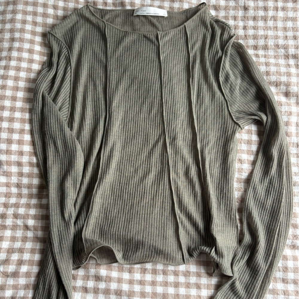 OAK + FORT Sage Ribbed Long Sleeve Top